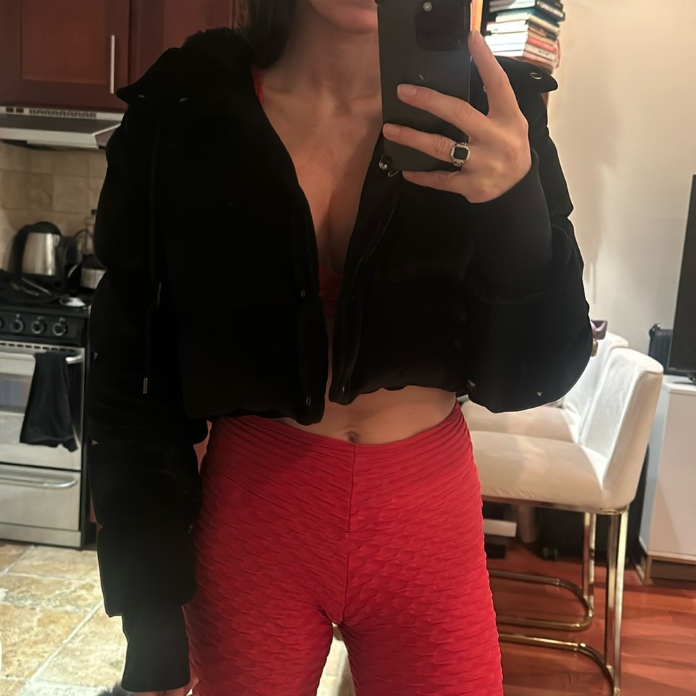 The Kooples cropped velvet puffer jacket size small